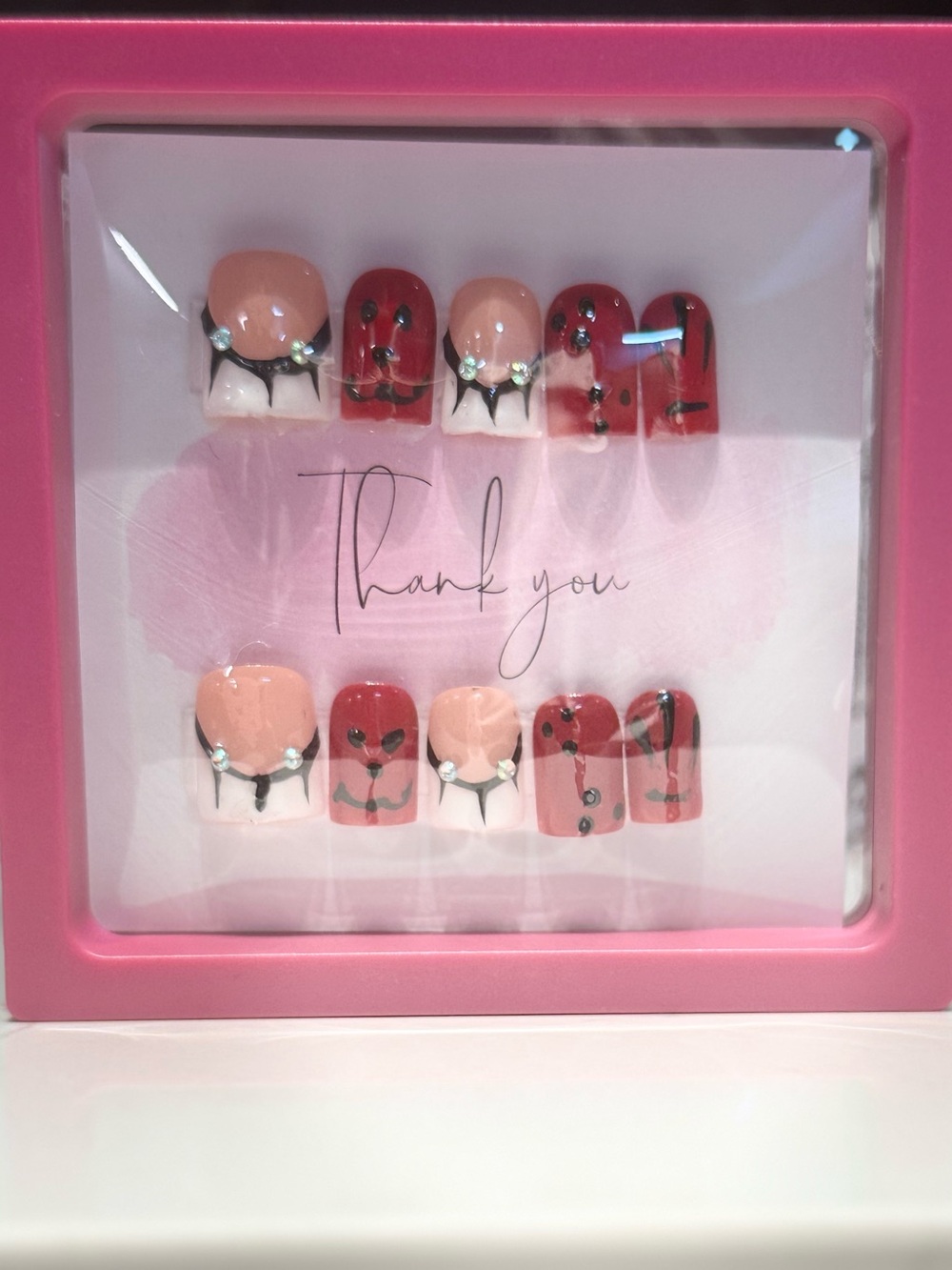 Peach & Red Floral Press-On Nail Set